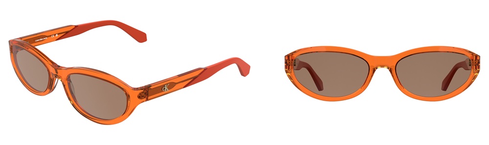 CKJ25618S sunglasses in transparent orange, cat-eye acetate frame with CK logo