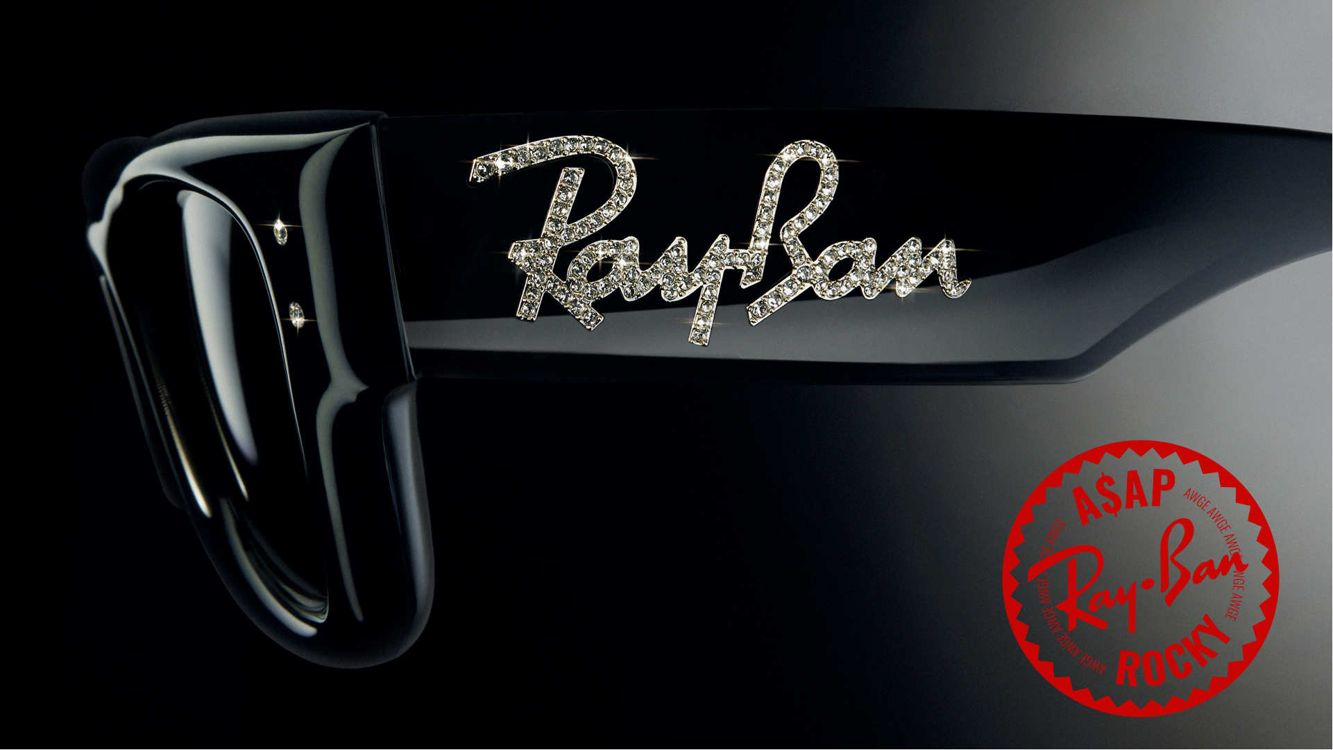 Lunettes de soleil Ray-Ban Wayfarer Puffer noires avec logo Ray-Ban serti de diamants sur la branche