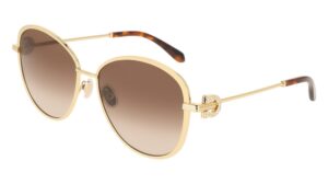 Lunettes de soleil Ferragamo SF333SR dorées avec détail Gancini serti de cristaux