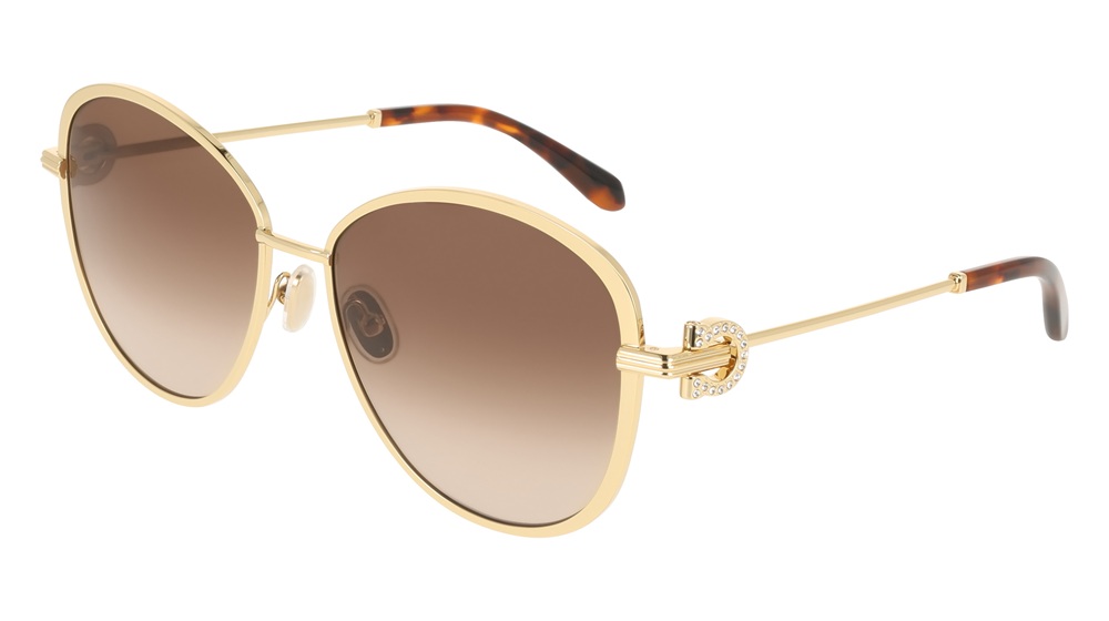 Lunettes de soleil Ferragamo SF333SR dorées avec détail Gancini serti de cristaux