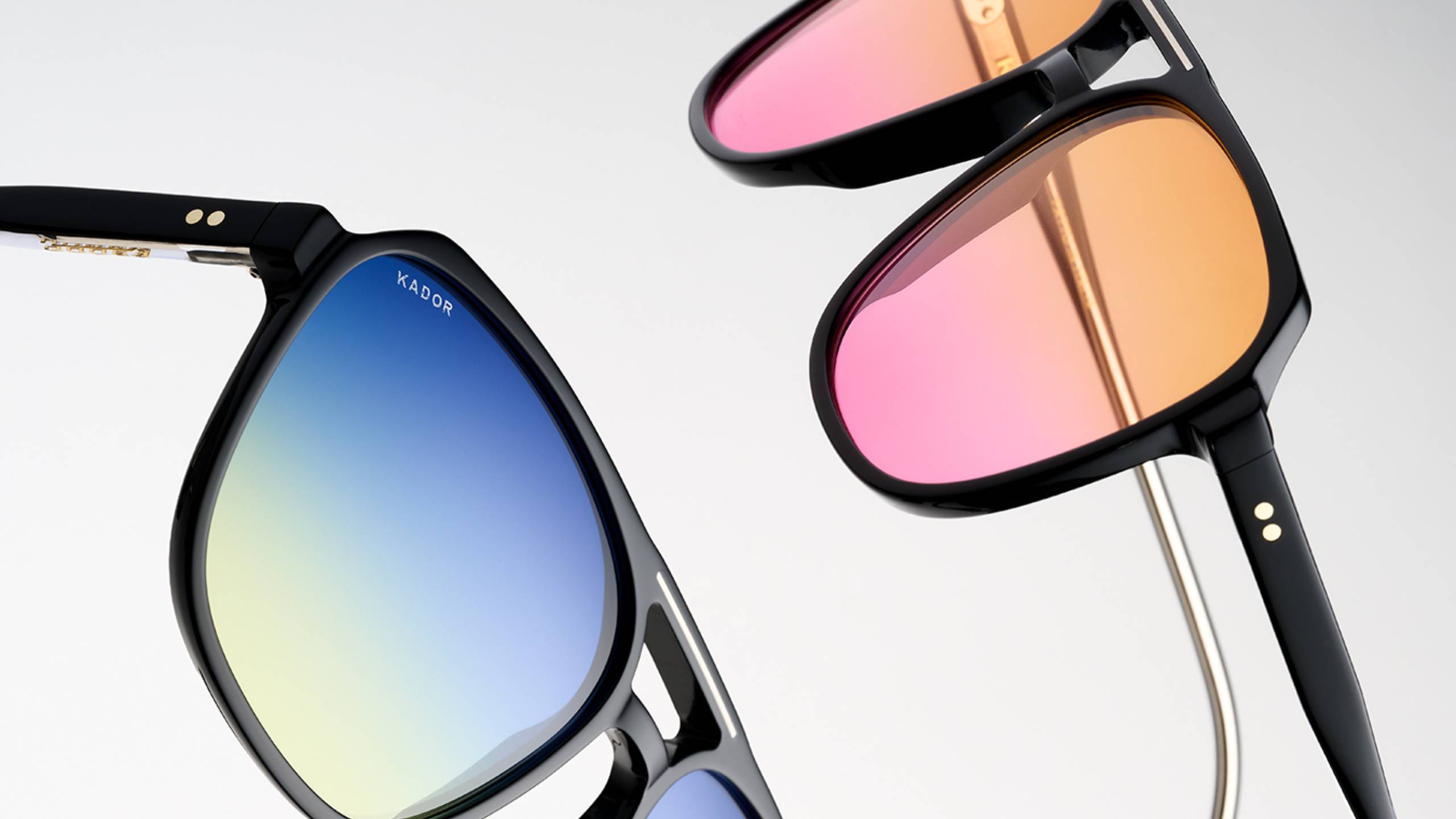 Gros plan des lunettes Kador montrant le détail d'incrustation métallique sur le double pont