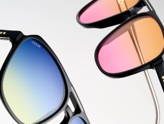Close-up of Kador sunglasses showing metal inlay detail on double bridge