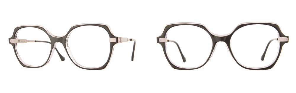 Lunettes LOOK géométriques marron vues de face et de profil.