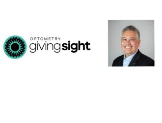 Optometry Giving Sight logo with portrait photo of Tony Sommer
