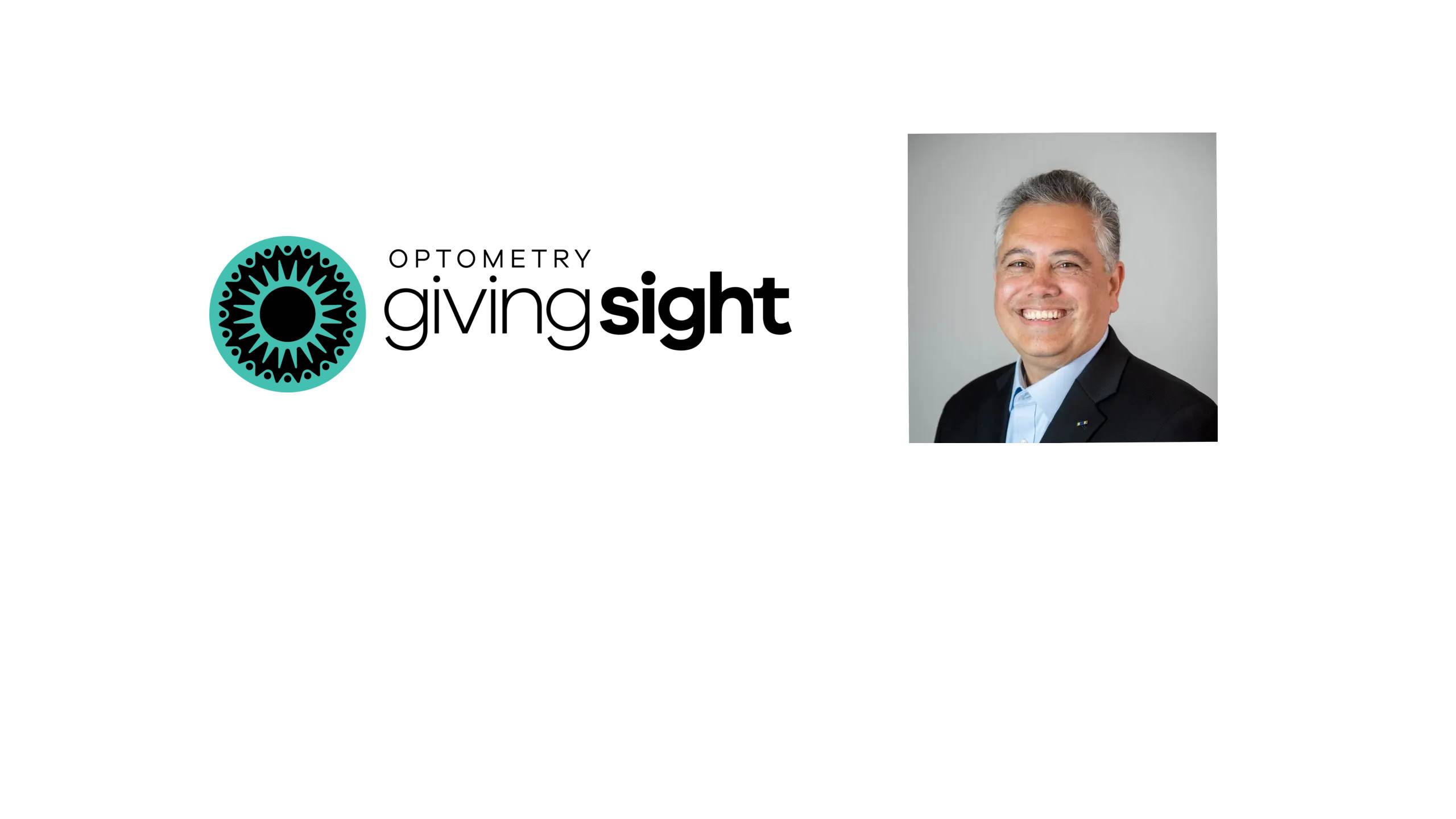 Optometry Giving Sight logo with portrait photo of Tony Sommer