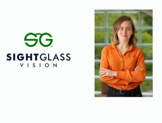 SightGlass Vision logo alongside professional headshot of Natalia Trela-McDonald wearing an orange shirt