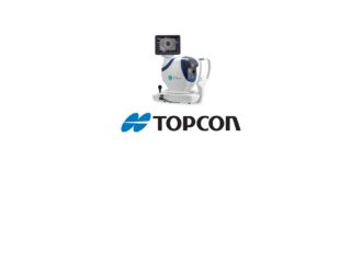 Topcon OMNIA 4-in-1 automated eye testing device with rotating screen display with Topcon logo under it