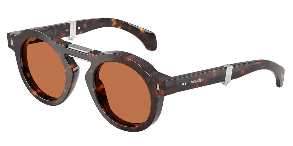 Moncler tortoiseshell round sunglasses with metal bridge detail