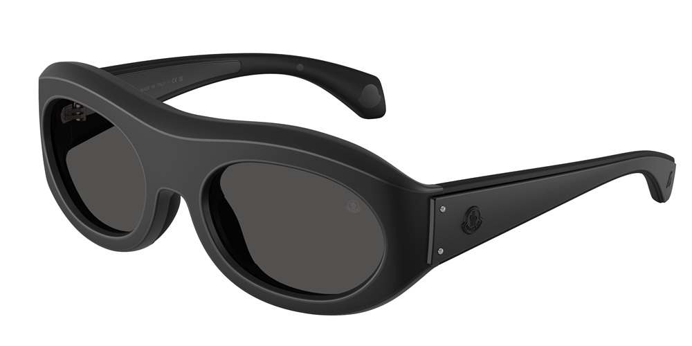 Moncler black wraparound sunglasses with dark lenses