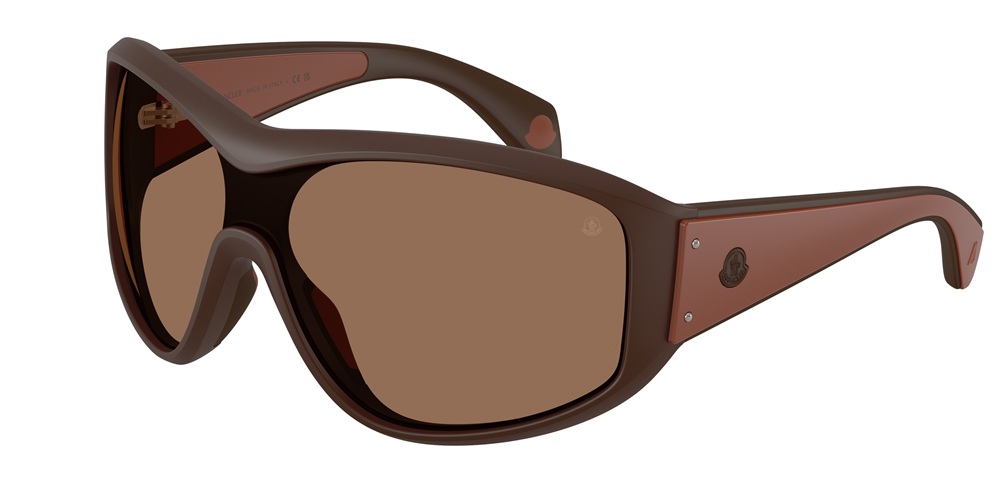Lunettes de soleil Moncler marron dégradé style masque avec détail logo