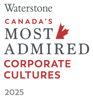 Waterstone Canada's Most Admired Corporate Cultures 2025 award logo with red Canadian maple leaf accent