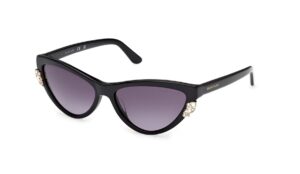 Lunettes de soleil œil-de-chat noires avec ornements de cristaux