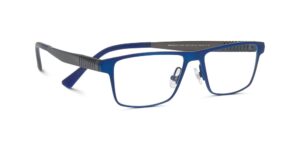 ProDesign PROFLEX T eyeglasses with engraved titanium temples in blue and gunmetal finish