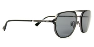 SNOB Milano Wagner titanium sunglasses with magnetic clip-on, side angle view