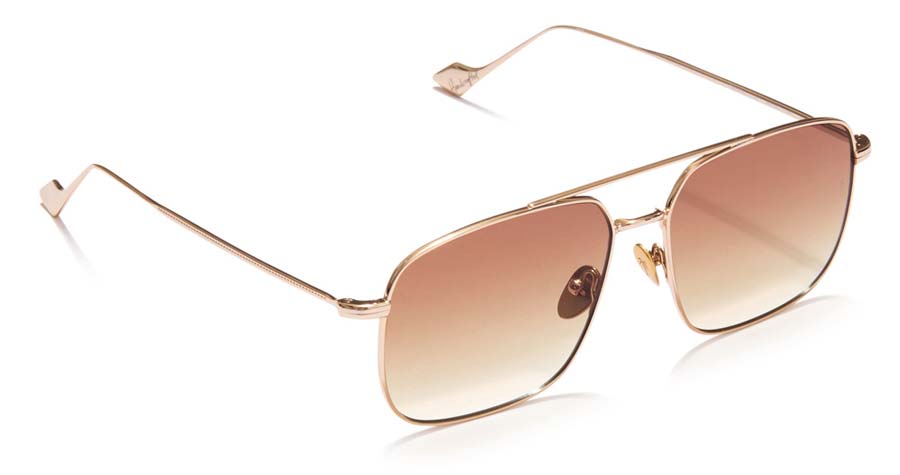 Lunettes de soleil géométriques en or rose avec verres dégradés bruns ombrés et design linéaire sur les branches