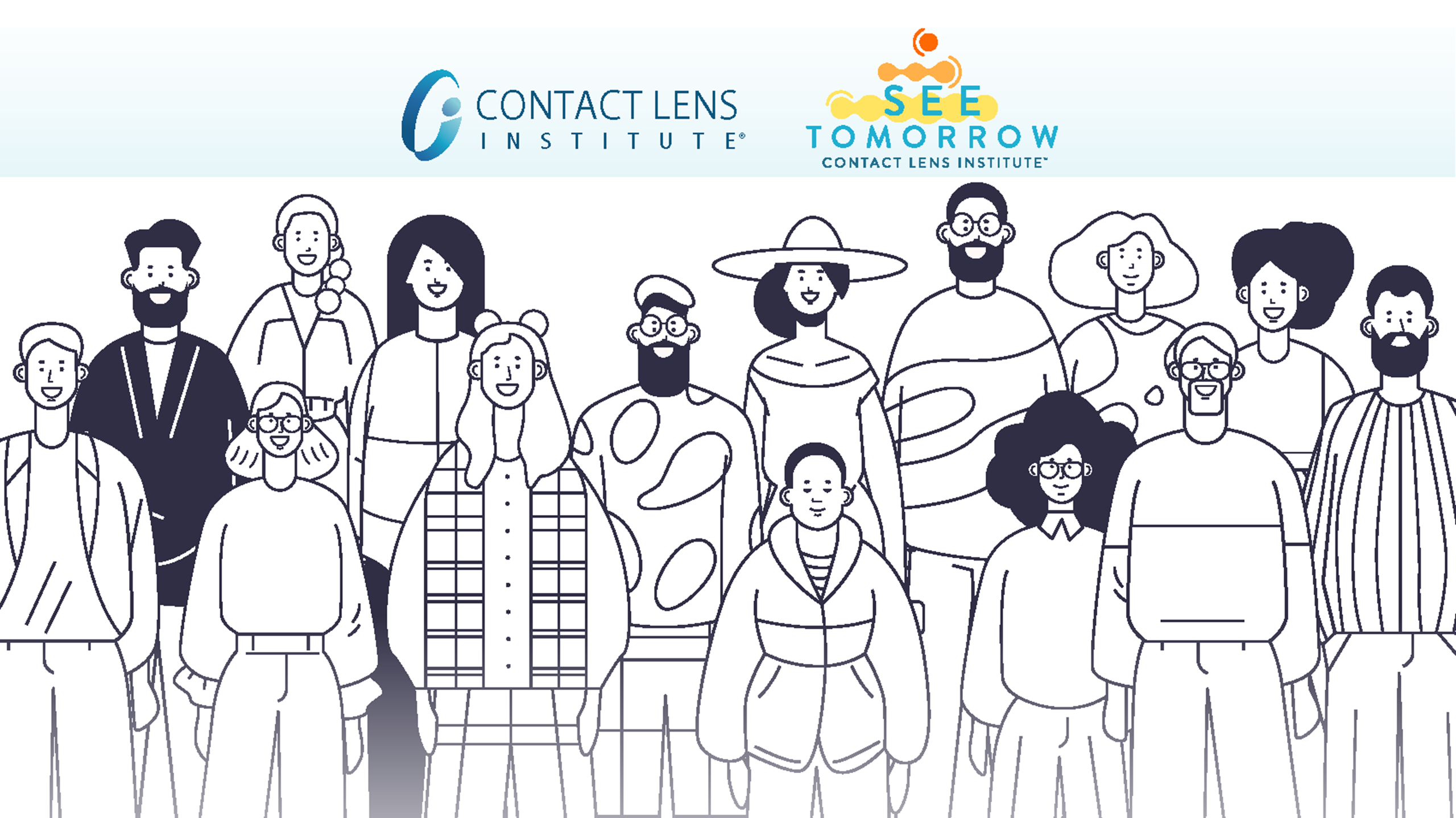 Page de couverture du rapport du Contact Lens Institute intitulé 'Shifting Focus: Generational Perspectives of Contact Lenses & Eye Care, automne 2025' avec illustration d'un groupe diversifié de personnes