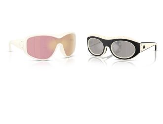 Moncler sunglasses collection featuring cream shield style with pink mirrored lenses and black-and-white oval frame