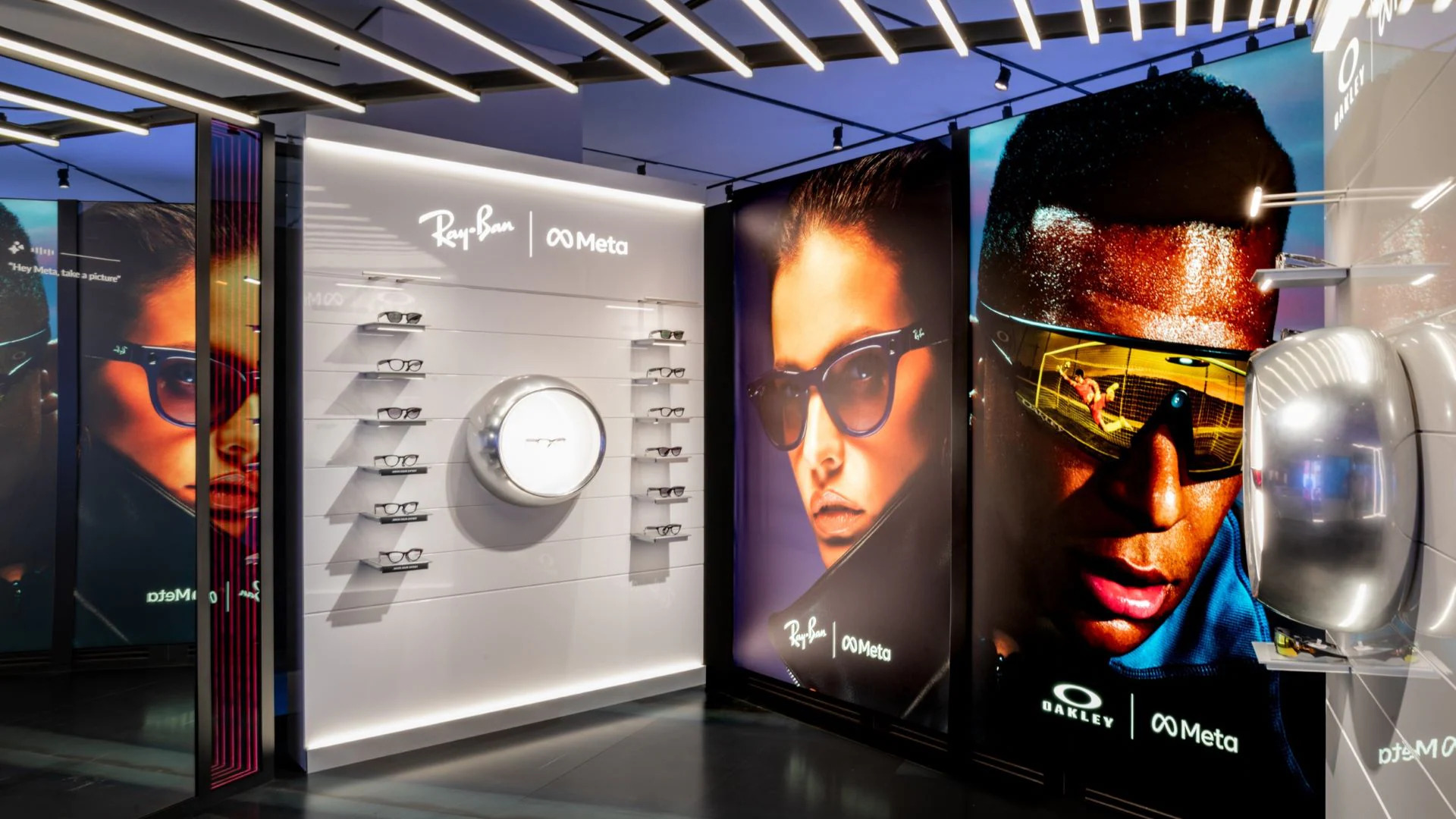 Ray-Ban Meta smart glasses exhibition featuring collaborative tech eyewear and displays