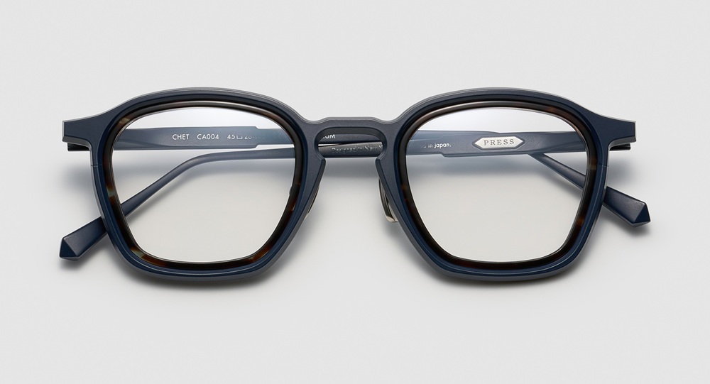 Monture optique PRESS Chet en titane bleu marine avec cerclage acétate encastré