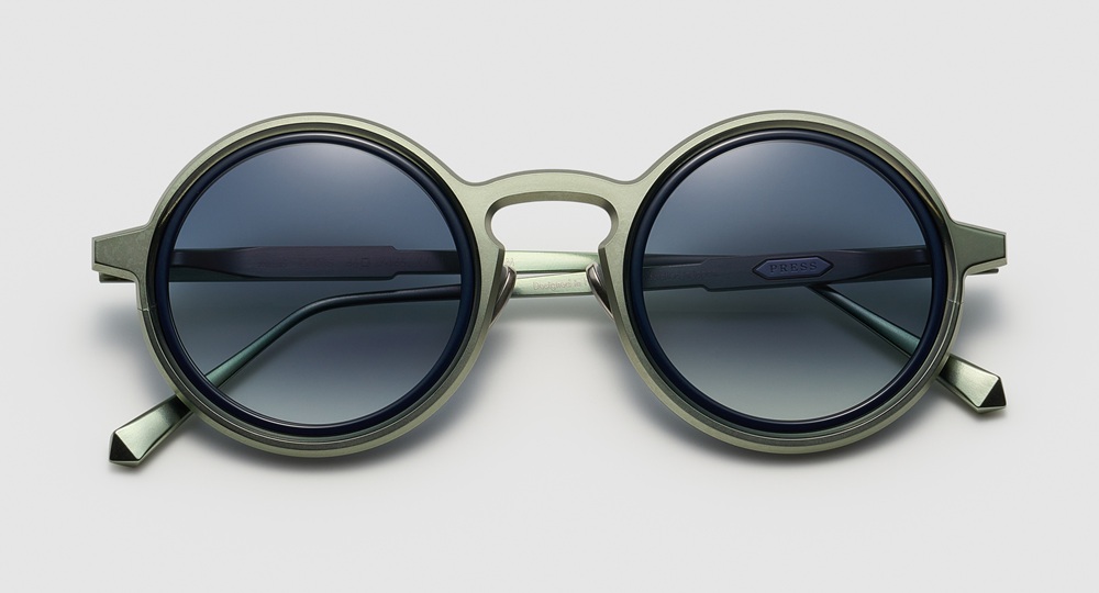 PRESS Miles round sunglasses in sage green titanium with gradient lenses