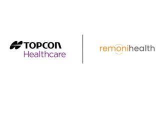 Logos de Topcon Healthcare et RemoniHealth côte à côte, séparés par une ligne verticale