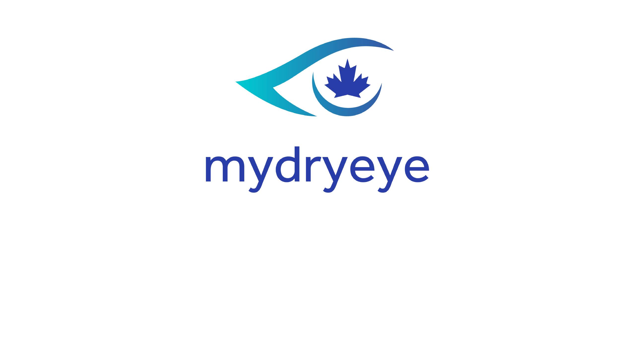 mydryeye logo featuring a stylized eye design in blue and turquoise gradient with a maple leaf in the center