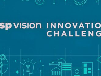 VSP Vision Innovation Challenge promotional banner with technology and healthcare themed iconography on teal background