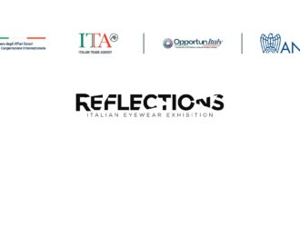 Reflections – Italian Eyewear Exhibition logo with institutional partner logos: ITA Italian Trade Agency, OpportunItaly, and ANFAO.