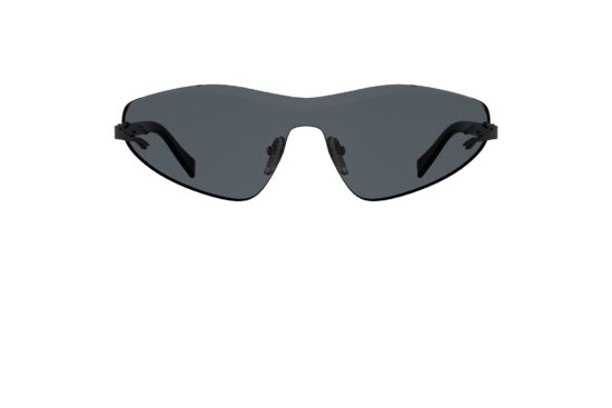 Longchamp LO799S shield sunglasses in Black, front view showing a wide wraparound grey lens and Horse emblem on the frame.