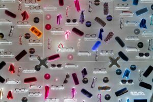 Colorful eyewear collection display at MIDO 2026 trade show