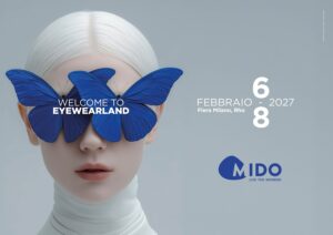 MIDO 2027 campaign featuring blue butterfly eyewear concept