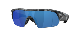 Photo de produit des lunettes de soleil de type masque semi-cerclées Pilothouse PRO, dotées d'une monture marbrée grise et de verres miroirs bleus.