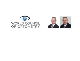 Logo du Conseil mondial d'optométrie avec les photos professionnelles du Dr Scott Mundle et du Dr Juan Carlos Aragón