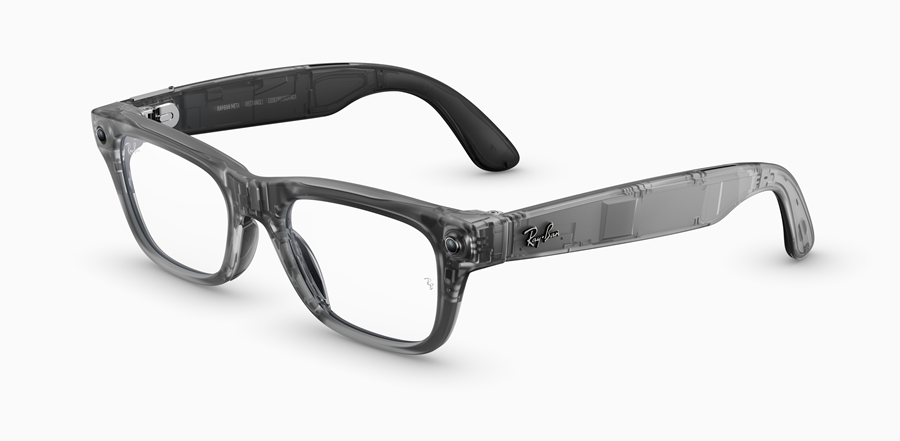Ray-Ban Meta Blayzer Optics Gen 2 en Gris Glacé Mat Transparent à verres clairs, vue trois quarts