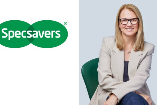 Specsavers logo alongside a portrait of Jane Hoban, newly appointed Managing Director of Specsavers Canada.