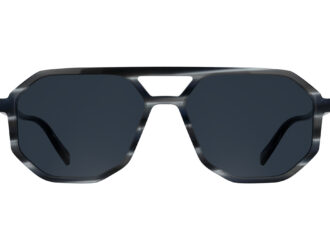 Karl Lagerfeld dark tortoise aviator sunglasses with geometric frame and navy lenses, front view