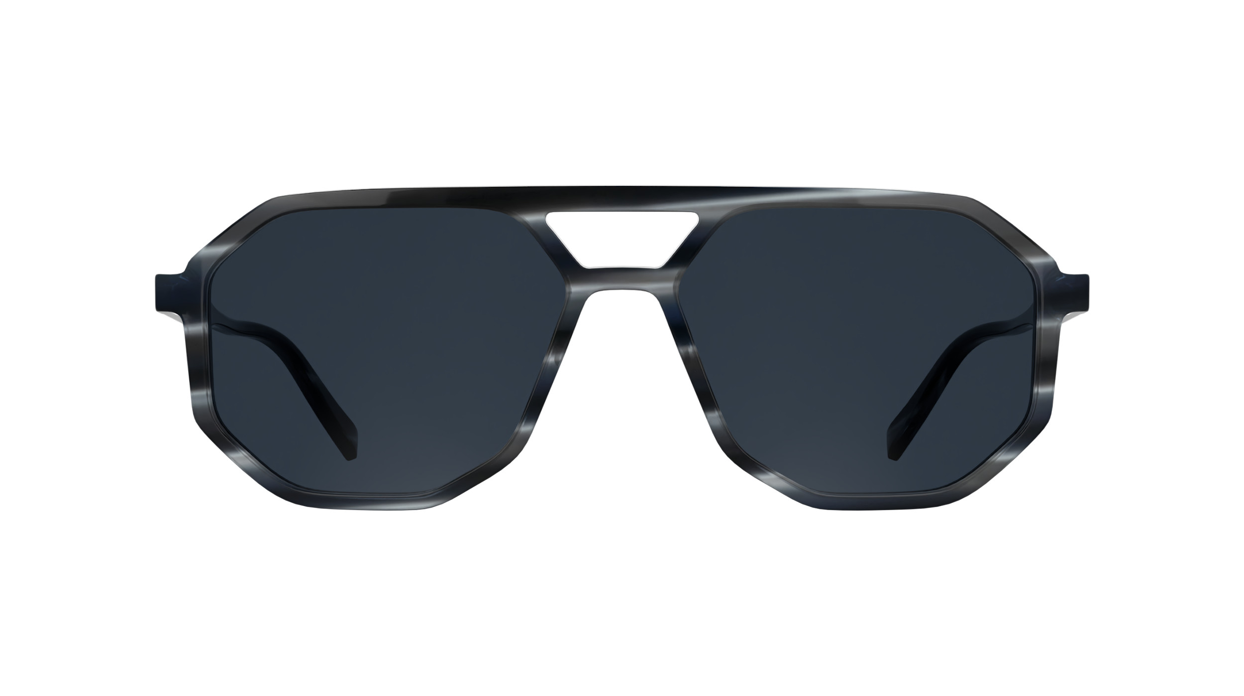 Karl Lagerfeld dark tortoise aviator sunglasses with geometric frame and navy lenses, front view
