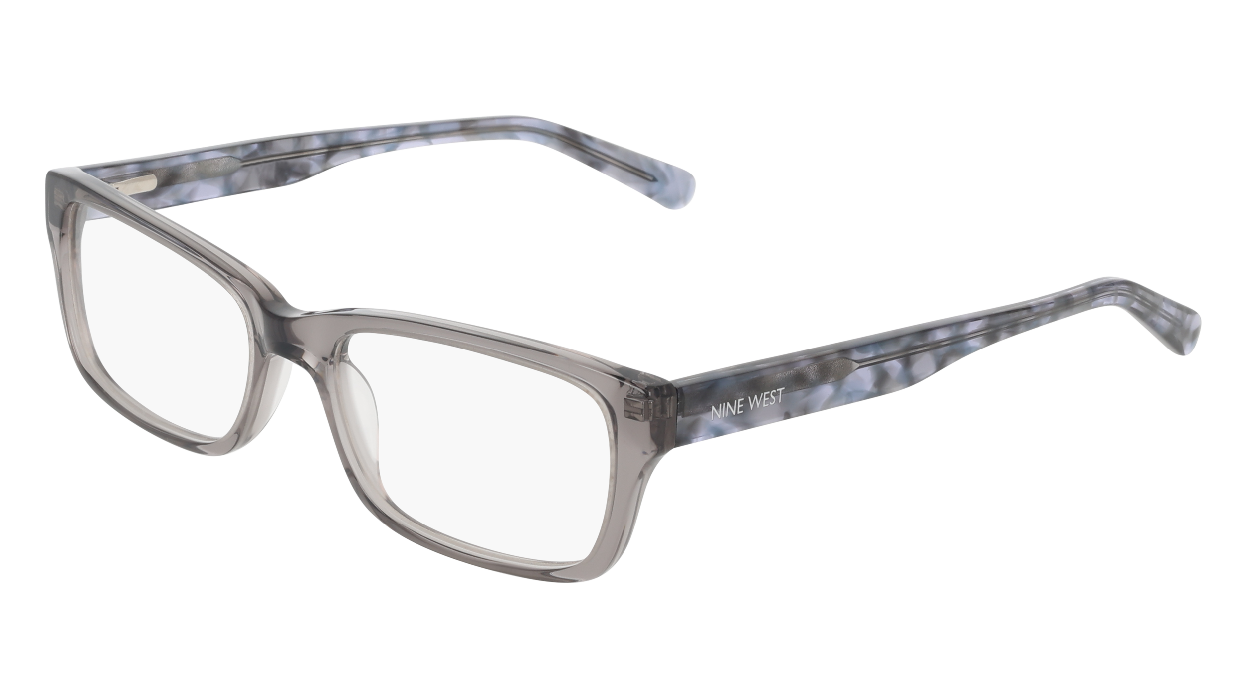 Translucent gray rectangular eyeglasses