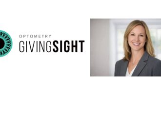 Optometry Giving Sight logo alongside a professional headshot of Karen Walsh, newly appointed Board of Directors member.