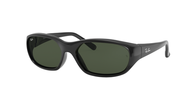 Ray-Ban Daddy-O RB2016 in 601/31 — black acetate wrap sunglasses with dark green lenses and a retro 90s sporty silhouette