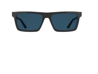 Calvin Klein CK26504S rectangular sunglasses in Black with dark blue lenses, front view, crafted from Acetate Renew with a slim refined profile