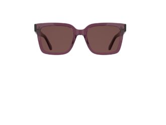 Calvin Klein Jeans CKJ26301S sunglasses in Transparent Brown to Violet colorway, shown from the front. Modified rectangular frame and lenses in deep mauve/violet crafted from UV-sensitive Color Shift acetate.