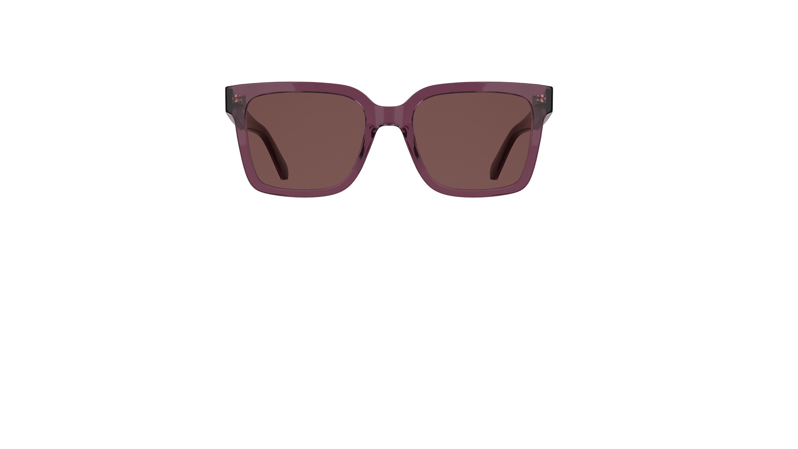 Calvin Klein Jeans CKJ26301S sunglasses in Transparent Brown to Violet colorway, shown from the front. Modified rectangular frame and lenses in deep mauve/violet crafted from UV-sensitive Color Shift acetate.