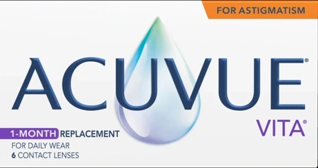ACUVUE VITA for Astigmatism contact lens box — 1-month replacement, for daily wear, 6 contact lenses.
