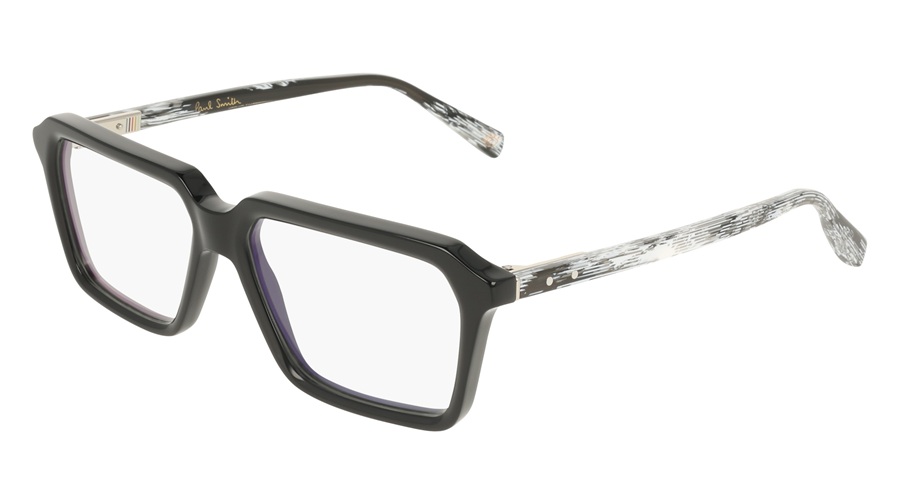 Monture optique Paul Smith PS26608 Peckford en noir avec branches marbrées, vue de profil