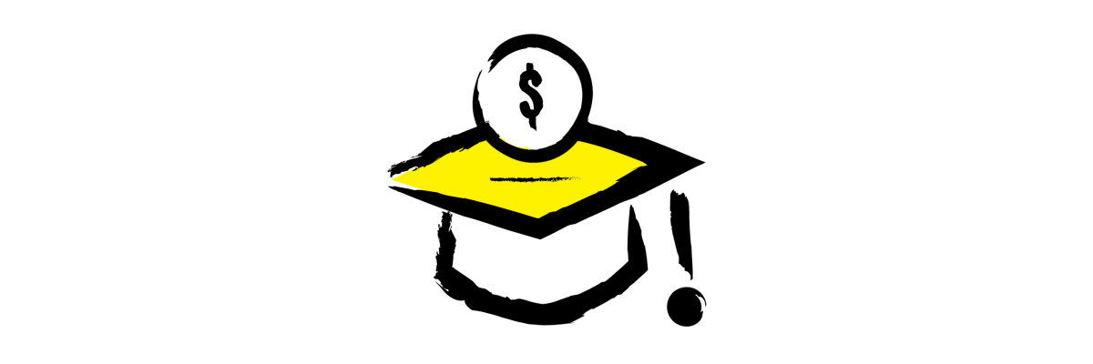 A illustrated graduation cap with a dollar coin on top, representing scholarship and educational funding opportunities.