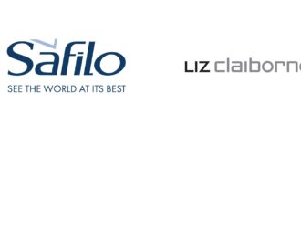 Logos Safilo et Liz Claiborne sur fond blanc, avec la signature « See the world at its best » sous le logo Safilo.