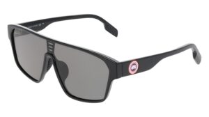 Canada Goose GC26614SLB sport mask sunglasses in black with flat shield lens, low-bridge fit, and Arctic Disc logo