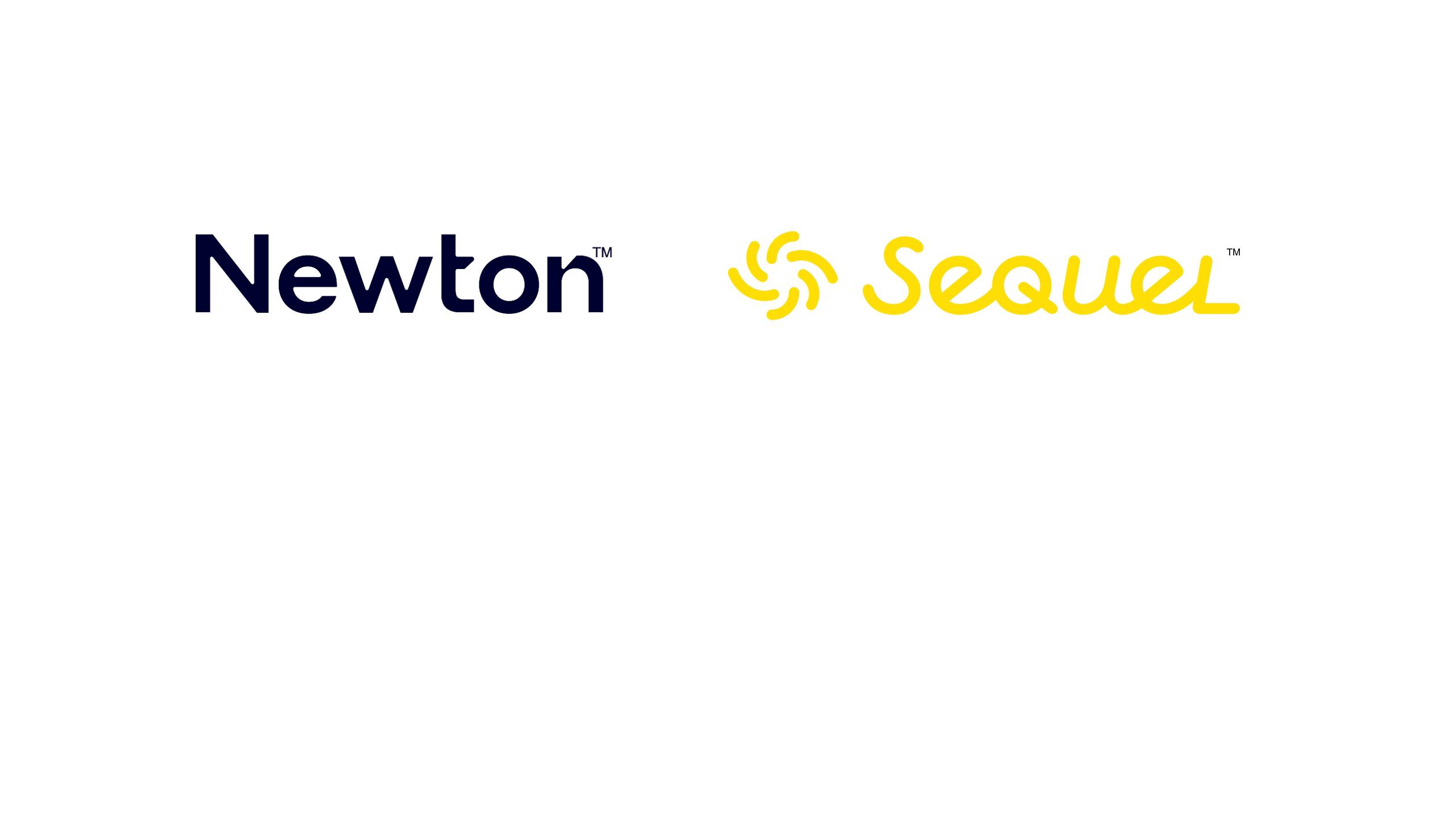 The brand logos for "Newton" in dark blue text and "Sequel" in bright yellow text with a spiral icon, side-by-side on a plain white background