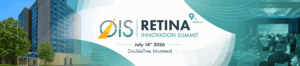 Banner for the 9th Annual OIS Retina Innovation Summit, taking place July 14, 2026, at the DoubleTree Montreal. The design features the OIS logo, a hotel building, and a conference audience.